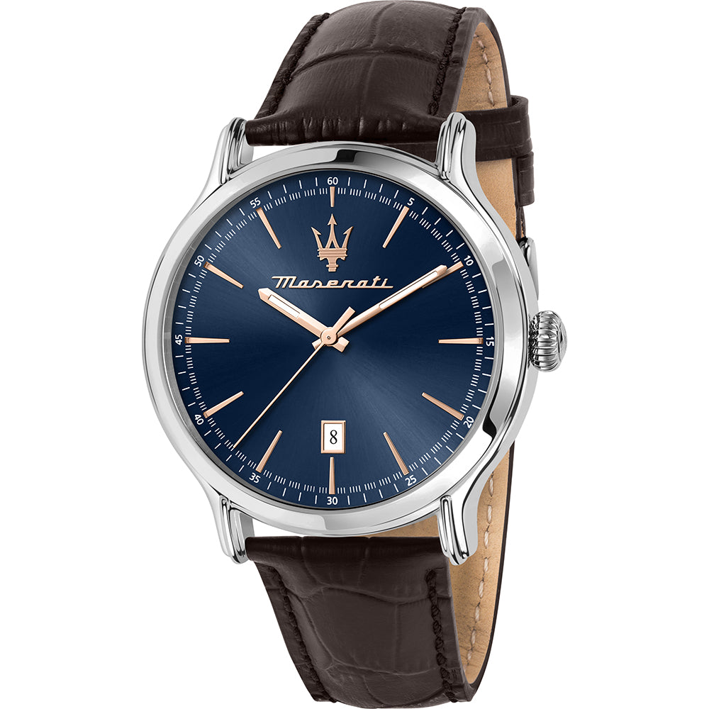 Herrenuhr Epoca Armband: R8851118016 Leder – CLOCKCHASERS Quarz Edelstahl Braun Blau Maserati Silber