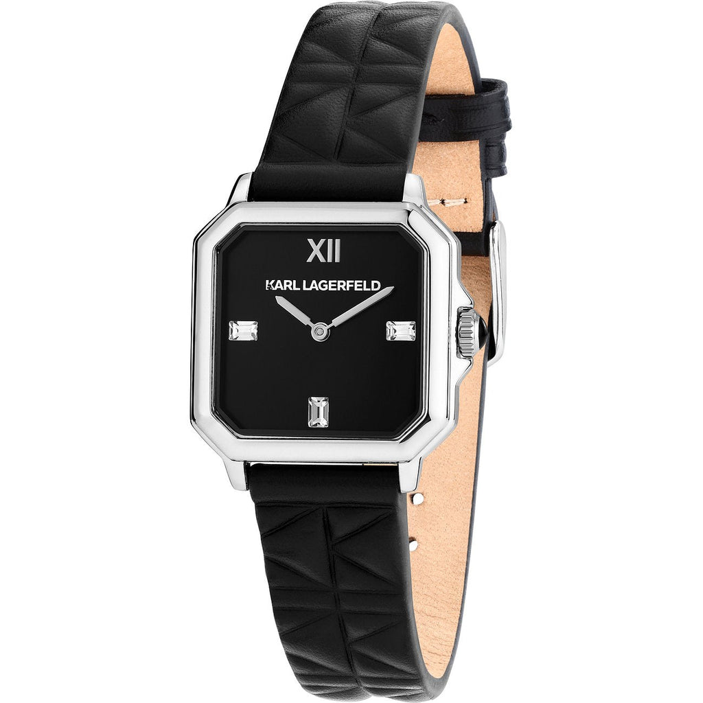 Karl Lagerfeld R0551102502 Quarz Damenuhr Silber Schwarz Leder
