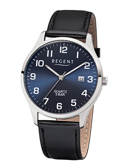 Regent Herrenuhr F-1240 Quarz, Silber, Blau,Schwarz, Edelstahl