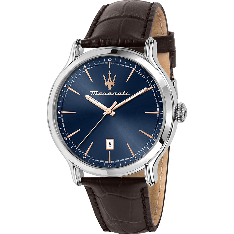 Edelstahl Epoca Silber Blau – Maserati Braun Quarz CLOCKCHASERS Leder R8851118016 Herrenuhr Armband: